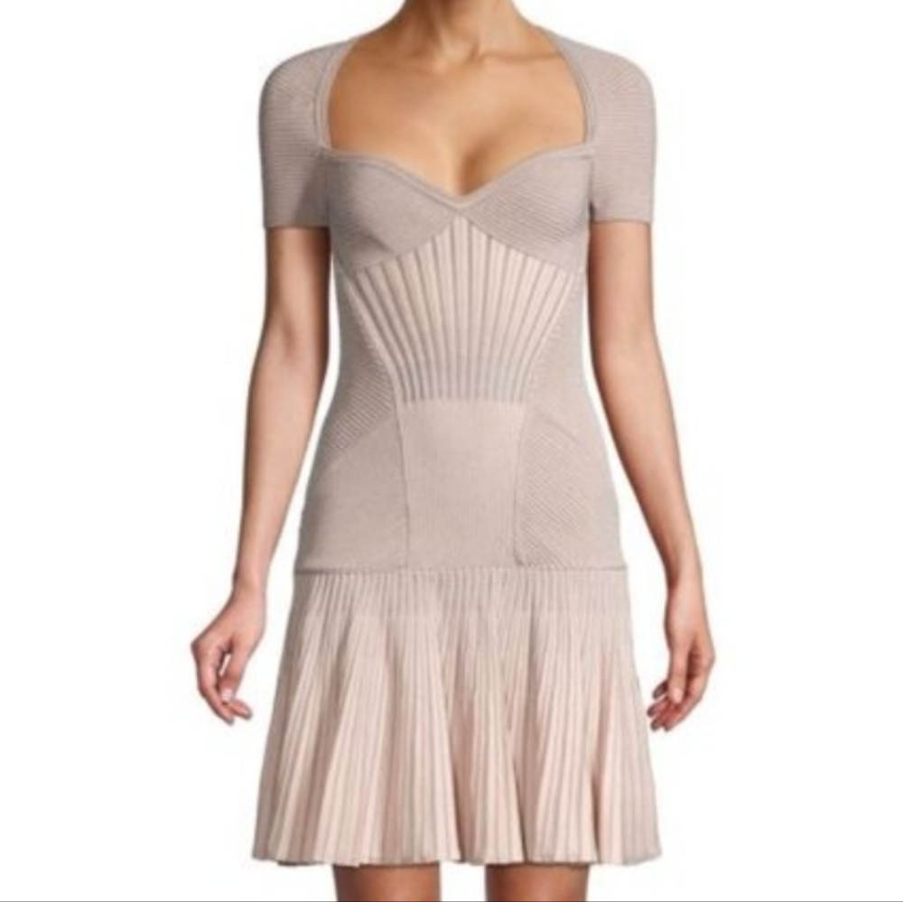 ALEXANDER MCQUEEN 2017 Corset Knit Mini Dress. AUTHENTIC! Size M Pink Blush/Nude